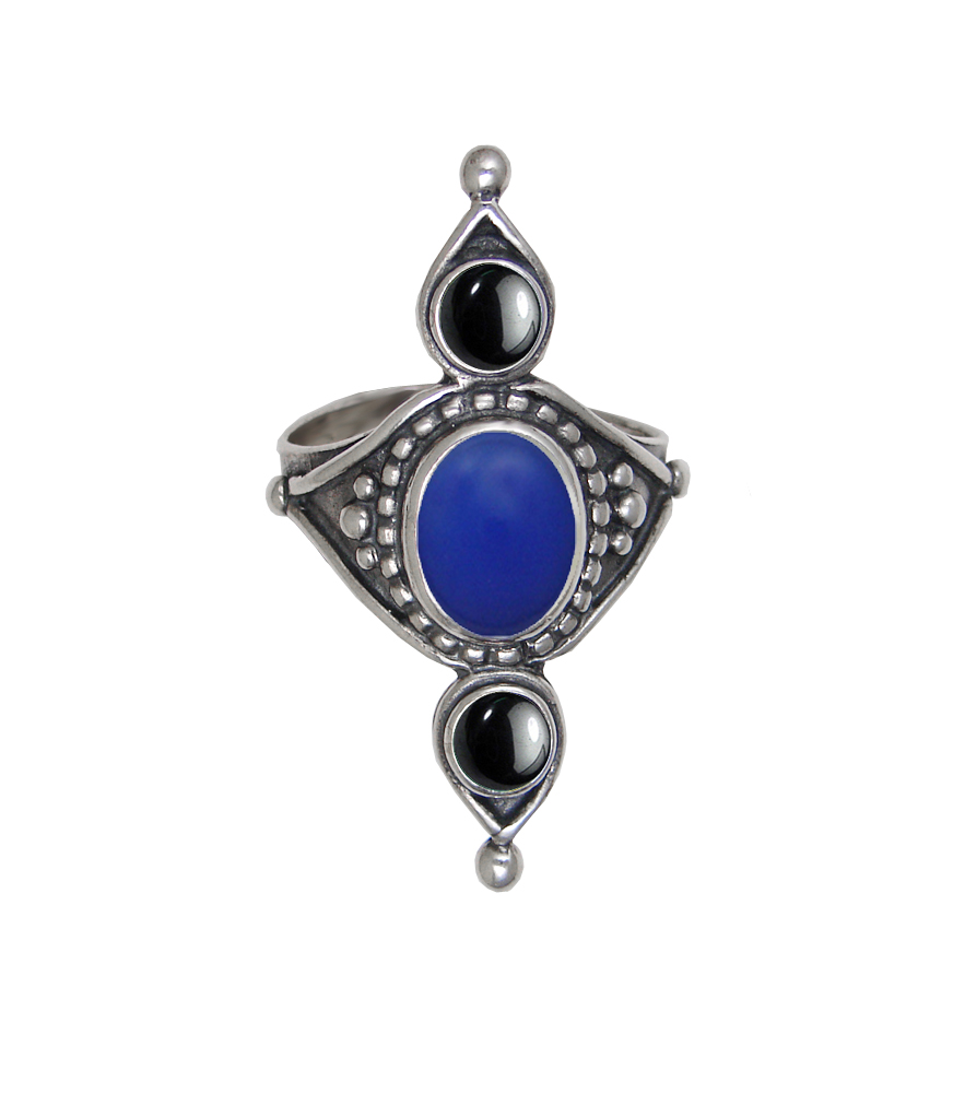 Sterling Silver Royal Ring With Blue Onyx And Hematite Size 10